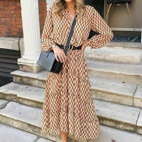Zara Dresses & Skirts - NWT Zara Long Sleeve Geometric Print Midi Dress XL